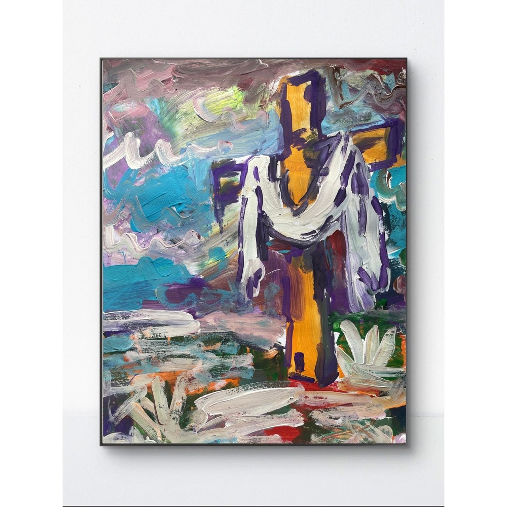 OMAN Original Abstract Painting 11x14 Holy Cross Religious Art Acrylic on Paper